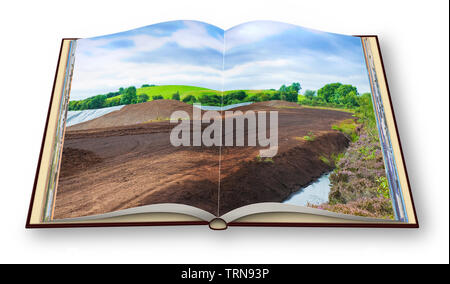 3D render of a ouvert un livre photo avec un paysage de tourbière irlandaise - (France - Europe) Banque D'Images