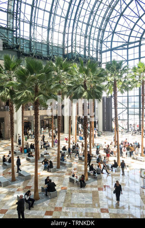 Le Jardin d'hiver Atrium, Brookfield Place dans Battery Park City, NYC, USA Banque D'Images