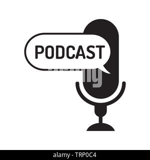 Logo ou une icône podcast avec texte en info-bulle sur fond blanc ,graphique vectoriel Banque D'Images