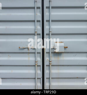 Vue partielle sur les portes d'un vieux cargo container. Banque D'Images