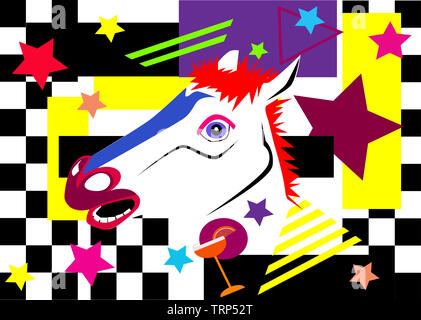 Tête de cheval de couleur fond abstrait pop art avec des étoiles, vector illustration Banque D'Images