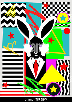 Joyeuses Pâques lapin backgrund avec pop art et couleurs nenon, vector illustration Banque D'Images