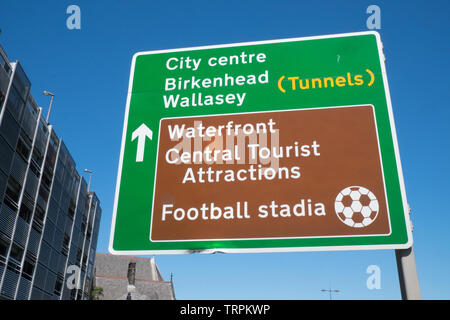 Panneau,route,signer,Anfield,football,Goodison Park, stade, stade,motif,Liverpool Merseyside,,Nord,ville,Angleterre,UK,GB,Grande Bretagne,Europe, Banque D'Images