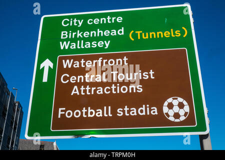 Panneau,route,signer,Anfield,football,Goodison Park, stade, stade,motif,Liverpool Merseyside,,Nord,ville,Angleterre,UK,GB,Grande Bretagne,Europe, Banque D'Images