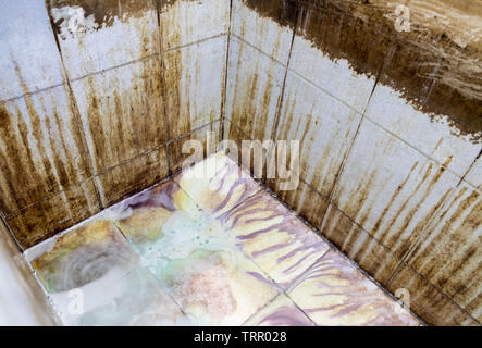 Liquides chimiques de nettoyage de la pierre calcaire et de tache en sale de bains à remous Banque D'Images