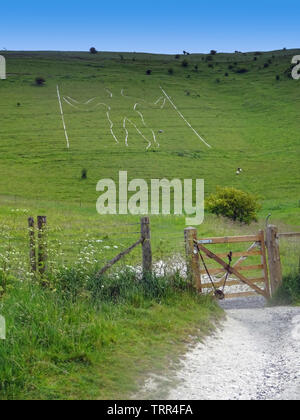 Le Long Man de Wilmington, Chalk Colline Figure, East Sussex UK Banque D'Images