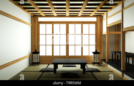 Chambre de style japonais design intérieur. Le rendu 3D Banque D'Images