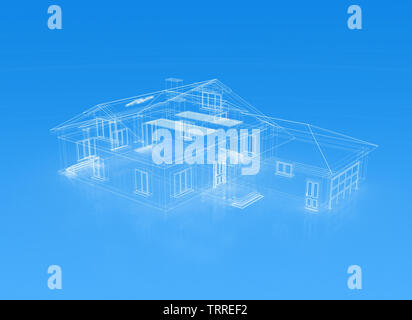Plan de conception de l'architecture de maison, 3D illustration Banque D'Images
