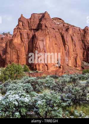 Jour de neige dans le parc, Parc d'état de Kodachrome Basin, Cannonville, Utah. Banque D'Images