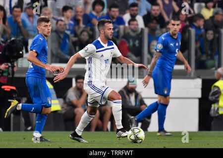 Code Pjanic (Bosnie Erzegovina Ed) pendant le match entre ITALIA ET LA BOSNIE ERZEGOVINA ED au Juventus Stadium le 11 juin , 2019 à Turin, Italie. Banque D'Images