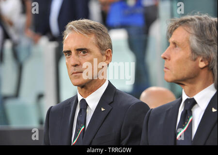 Roberto Mancini (Commissario Tecnico Italia) pendant le match entre ITALIA ET LA BOSNIE ERZEGOVINA ED au Juventus Stadium le 11 juin , 2019 à Turin, Italie. Banque D'Images