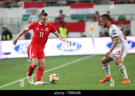 Budapest, Hongrie. 11 Juin, 2019. Gareth Bale de galles (11) en action. Hongrie v Pays de Galles, l'UEFA Euro 2020, groupe E match qualificatif à l'Aréna de Groupama à Budapest, Hongrie le mardi 11 juin 2019. Cette image ne peut être utilisé qu'à des fins rédactionnelles. Utilisez uniquement rédactionnel, pic de Gareth John/Andrew Orchard la photographie de sport/Alamy live news Crédit : Andrew Orchard la photographie de sport/Alamy Live News Banque D'Images