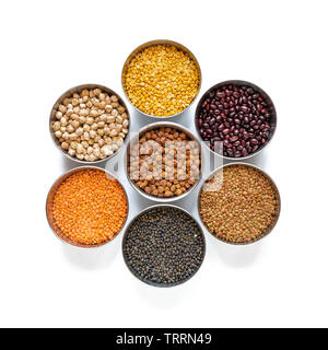 Le pois chiche (Channa) / Le Masoor dal (lentilles rouges) / Split Split) Pois chiche (Channa gram noir / noir / lentille (urad) / Garbanzo (Kabuli Channa) / Cheval Banque D'Images