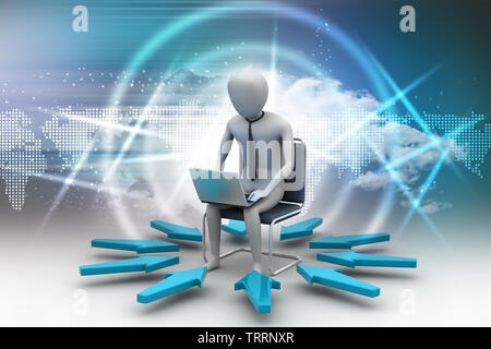 3d man working on laptop Banque D'Images