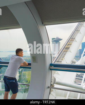 Singapour - janvier 14, 2017 : les touristes appréciant Singapour vue depuis la grande roue cabine Banque D'Images