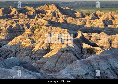 Badlands National Park au coucher du soleil, le Dakota du Sud, USA. Banque D'Images