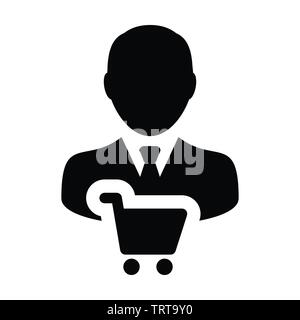 L'icône de marchandises avec vecteur client de sexe masculin avatar profil de personne pour le shopping en symbole illustration pictogramme glyphe Illustration de Vecteur