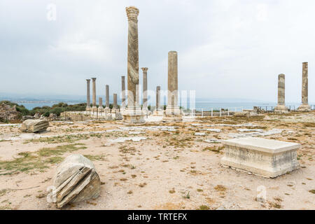 Route à colonnades à Al Mina, site archéologique de Tyr, Liban Banque D'Images