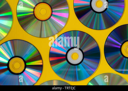Vintage Fond de disque CD ou DVD, disques cercle ancien utilisé pour le stockage des données, de partager des films et de la musique Banque D'Images