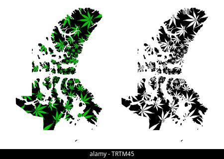 Nunavut (provinces et territoires du Canada, de l'archipel arctique canadien) La carte est conçue de feuilles de cannabis vert et noir, Nunavut) carte faite de marijuan Illustration de Vecteur