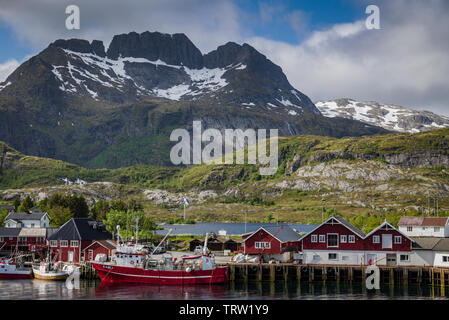 Village de pêcheurs, Svertelvika, près de Moskenes, îles Lofoten, Norvège Banque D'Images