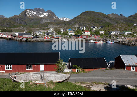 Village de pêcheurs, Svertelvika, près de Moskenes, îles Lofoten, Norvège Banque D'Images