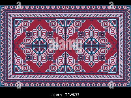 Vintage luxe variegated tapis oriental avec claret et différentes nuances de bleu sur fond noir Illustration de Vecteur