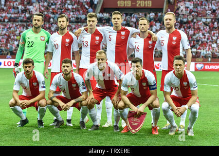 Varsovie, Pologne - 10 juin 2019 : qualifications Euro 2020 match Pologne - Israël 4:0. Équipe de Pologne. Banque D'Images