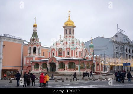 Moscou, Russie, 15, Février, 2019 : la place rouge des bâtiments historiques, vue de la Cathédrale de Kazan en hiver. Banque D'Images
