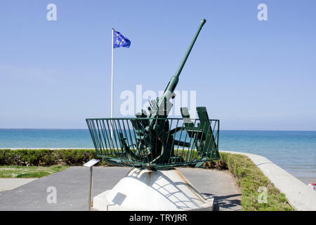 Bofors 40mm canon anti-aérien, à Aromanches Banque D'Images