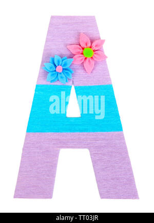 Lettre A créé avec des verges de tricotage isolated on white Banque D'Images