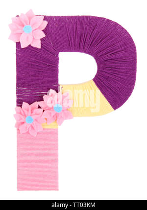 Lettre P créé aux couleurs de cour tricot isolated on white Banque D'Images
