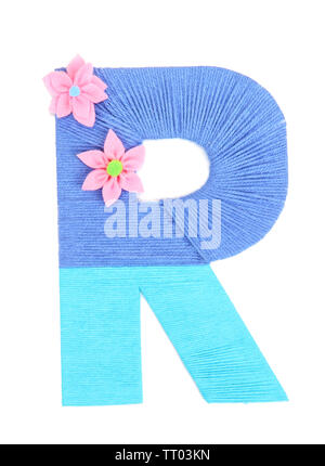 Lettre R créé avec des verges de tricotage isolated on white Banque D'Images