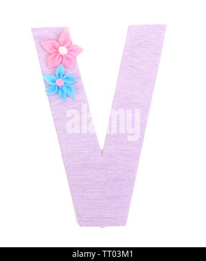 Lettre V créé avec des verges de tricotage isolated on white Banque D'Images