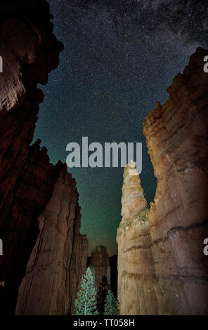 Photo de nuit dans le Parc National de Bryce Canyon avec voie lactée, Utah, USA, Amérique du Nord Banque D'Images