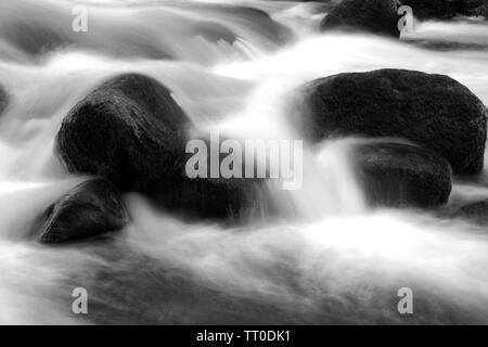 Paysage intime de la rivière Dart sur les rochers de granit en cascade à Rapids dans Holne Bois. Dartmoor National Park, Devon, UK. Banque D'Images