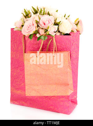 Des sacs colorés et des fleurs, isolated on white Banque D'Images