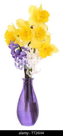 Belles fleurs dans vase isolé sur fond blanc Banque D'Images