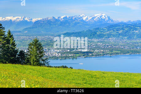 Vue impressionnante à Bregenz et vallée du Rhin à l'est du lac de Constance Banque D'Images