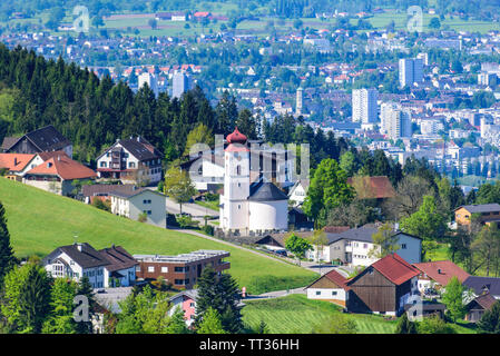 Vue impressionnante à Eichenberg, Bregenz et vallée du Rhin à l'est du lac de Constance Banque D'Images