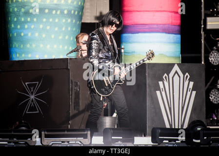 James Iha, guitariste du groupe de rock américain Smashing Pumpkins, en live sur la scène du festival 2019 Roches Firenze à Florence, Italie, ouvert Banque D'Images