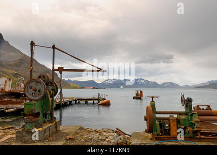 Vestiges de l'ancienne gare whaleing à Grytviken, Géorgie du Sud, Antarctique Banque D'Images