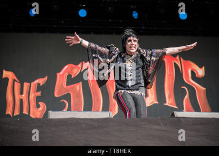 Luc Spiller, chanteur du groupe anglais le framework Struts, spectacle sur la scène du festival 2019 Roches Firenze à Florence, en Italie, l'ouverture à Eddie Banque D'Images