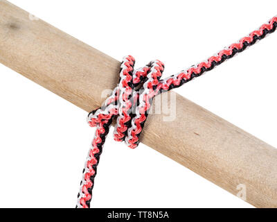 Constrictor double nœud sur la corde synthétique découper sur fond blanc Banque D'Images