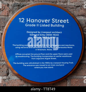 Blue Plaque,12 Hanover Street,Bâtiment classé Grade II,Usine,Liverpool Banque D'Images