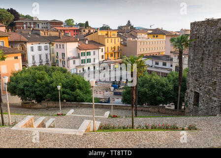 Travaux d'urbanisation dans le centre historique d'une ville Suisse, Lugano Banque D'Images