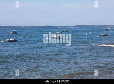 Arcachon, France - 10 septembre 2018 : bateaux amarrés dans la baie d'Arcachon, Gironde, France Banque D'Images