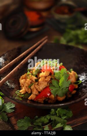 Sauté de poulet aux piments dans un style contemporain. Banque D'Images