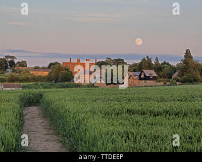 Eastchurch, Kent, UK. 16 mai, 2019. Météo France : la pleine lune se lever au-dessus de la Fraise Shurland historique Hall à Eastchurch, Kent, où Henry VIII et Anne Boleyn ont passé leur lune de miel. Credit : James Bell/Alamy Live News Banque D'Images