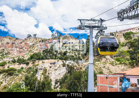 La Paz, Bolivie- Jan 2, 2019 : Vue aérienne de La Paz avec Teleferico téléphérique. La Bolivie. Banque D'Images